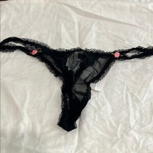 NWT - Intimissimi Black Lace Thong with Pink Accents